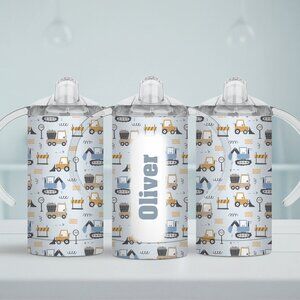 Personalized Boys Sippy Cup Set with 2 Lids, Toddler Cup with Handle